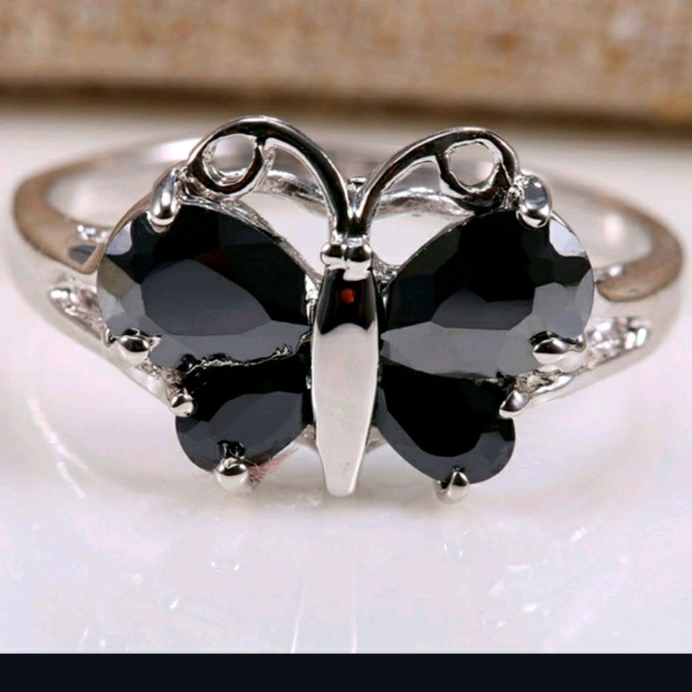 New! Lab created black onyx butterfly ring